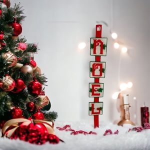 Vintage Handmade NOEL Green White Red Christmas Ornament Cross Stitch 29" Long